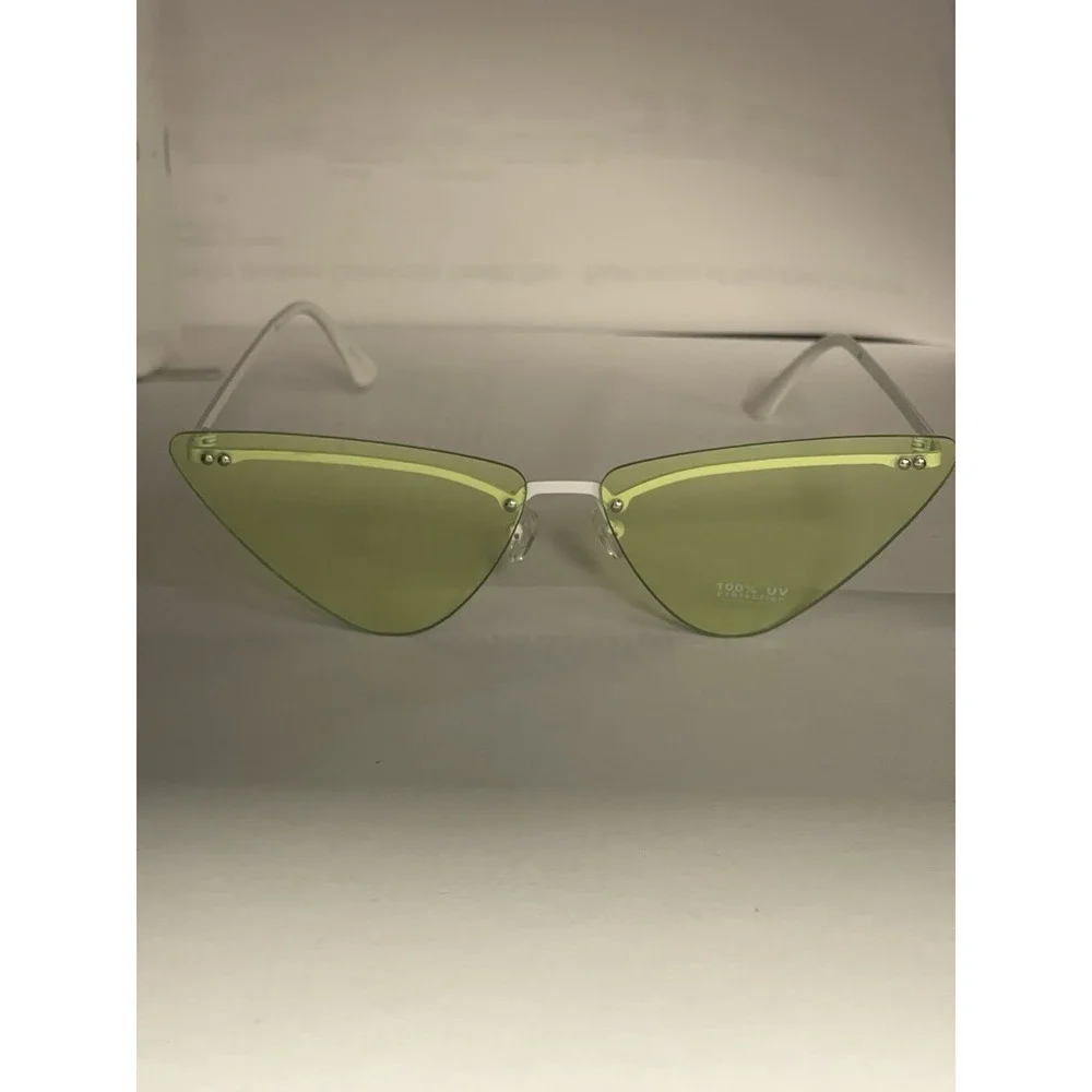 Womens Yellow Cat Eye Gothic Metal Rim Retro Design Sunglasses